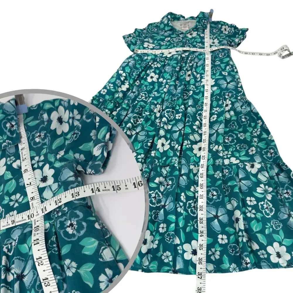 Sincerely Jules Girls Tropical Floral Tiered Midi Dress 10 Blue Green Summer